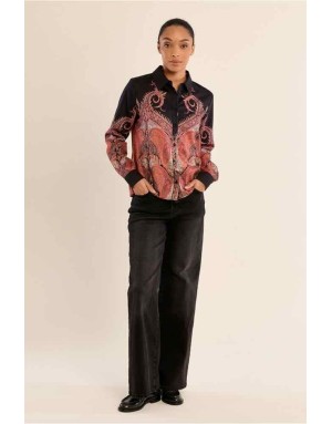 Chemise noire et imprimé cachemire coloré dégradé. Référence : LA1184EH