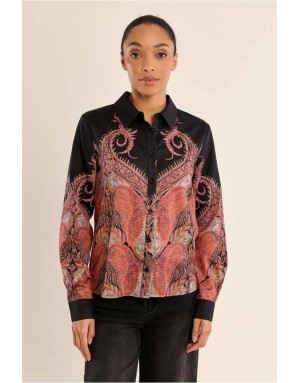 Chemise noire et imprimé cachemire coloré dégradé. Référence : LA1184EH