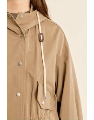 Trench-coat en coton kaki léger, capuche non amovible  — Référence : P1899EH