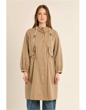Trench-coat en coton kaki léger, capuche non amovible  — Référence : P1899EH