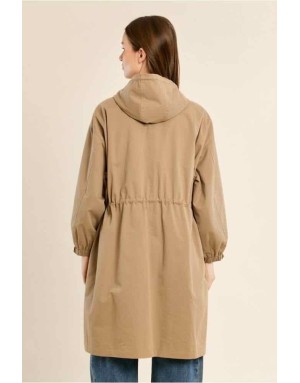 Trench-coat en coton kaki léger, capuche non amovible  — Référence : P1899EH