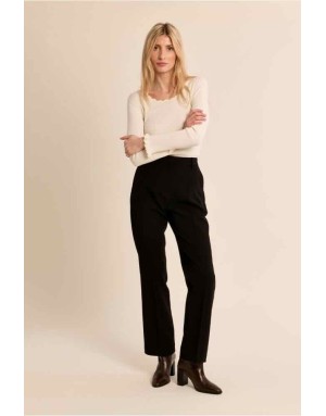 Pantalon noir, coupe tailleur droite et taille haute — Référence : R1753EH