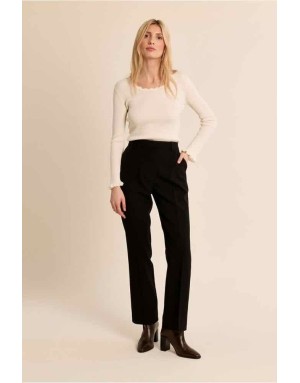 Pantalon noir, coupe tailleur droite et taille haute — Référence : R1753EH