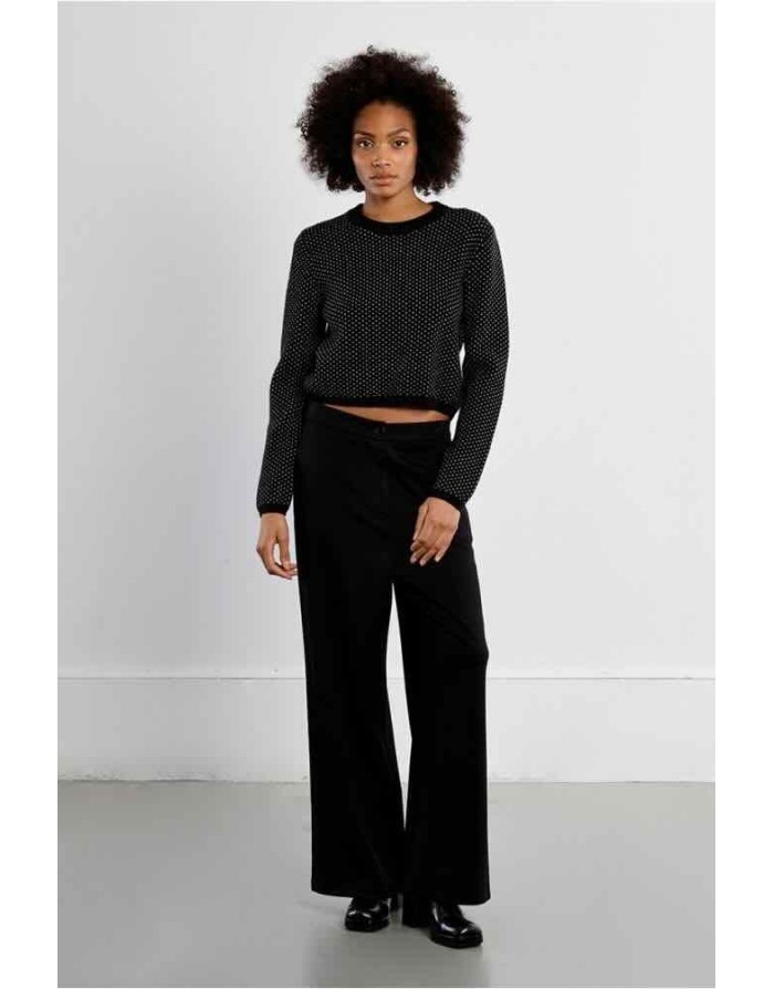 Pantalon noir fluide à taille élastiquée et coupe droite Lili Sidonio x Molly Bracken. Référence : LAL739EN