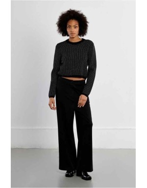 Pantalon noir fluide à taille élastiquée et coupe droite Lili Sidonio x Molly Bracken. Référence : LAL739EN