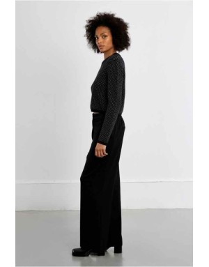 Pantalon noir fluide à taille élastiquée et coupe droite Lili Sidonio x Molly Bracken. Référence : LAL739EN