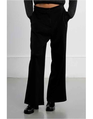Pantalon noir fluide à taille élastiquée et coupe droite Lili Sidonio x Molly Bracken. Référence : LAL739EN