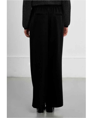 Pantalon noir fluide à taille élastiquée et coupe droite Lili Sidonio x Molly Bracken. Référence : LAL739EN