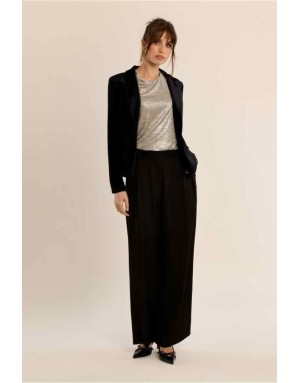 Blazer en velours ras noir, col tailleur. Référence : T1147CEH