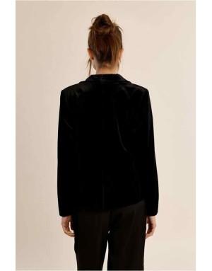 Blazer en velours ras noir, col tailleur. Référence : T1147CEH