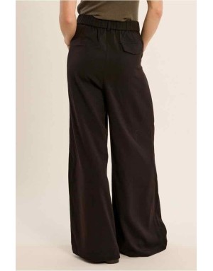 Pantalon large chocolat chiné à multi-plis sur le devant et taille haute élastiquée - Référence : TF128EH