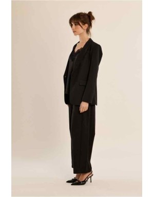 Blazer noir ajusté, col tailleur à strass — Référence : T12303EH