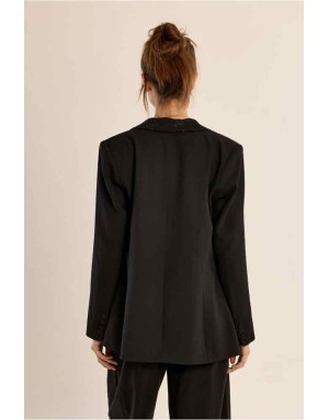 Blazer noir ajusté, col tailleur à strass — Référence : T12303EH