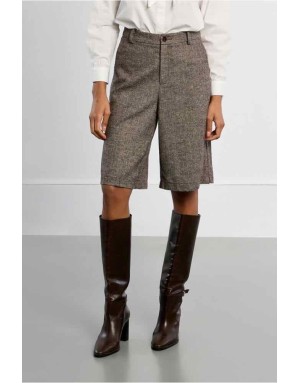 Bermuda taille haute en tweed à chevrons, en laine. Référence : PL333EH