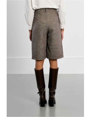 Bermuda taille haute en tweed à chevrons, en laine. Référence : PL333EH